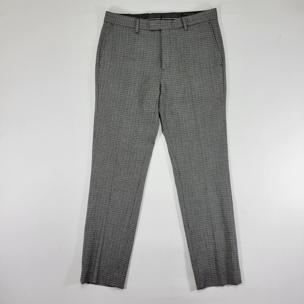 Banana Republic Men's Pants Gray Checke Polyester Blend‎ SLIM FIT 31x32